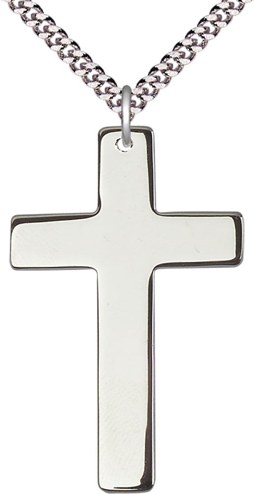 Sterling Silver Cross Pendant on a 24 inch Light Rhodium Heavy Curb chain