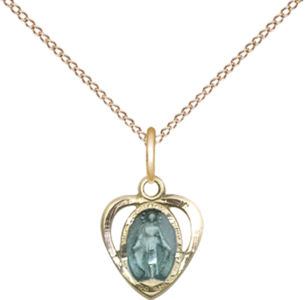 14kt Gold Filled Miraculous Heart w/Epoxy Pendant on a 18 inch Gold Filled Light Curb chain