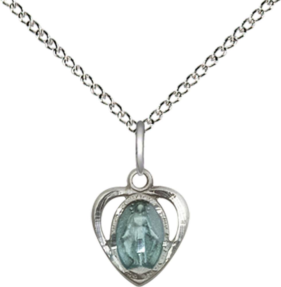 Sterling Silver Miraculous Heart w/Epoxy Pendant on a 18 inch Sterling Silver Light Curb chain