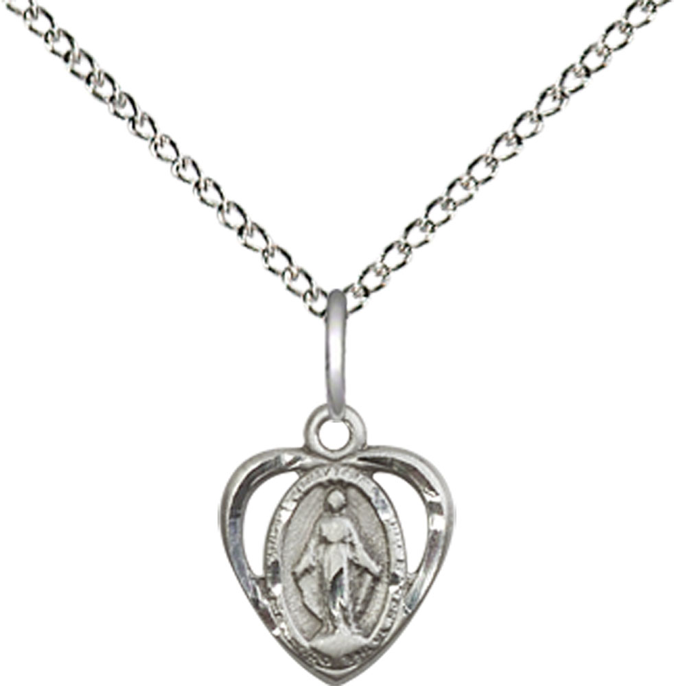 Sterling Silver Miraculous Pendant on a 18 inch Sterling Silver Light Curb chain