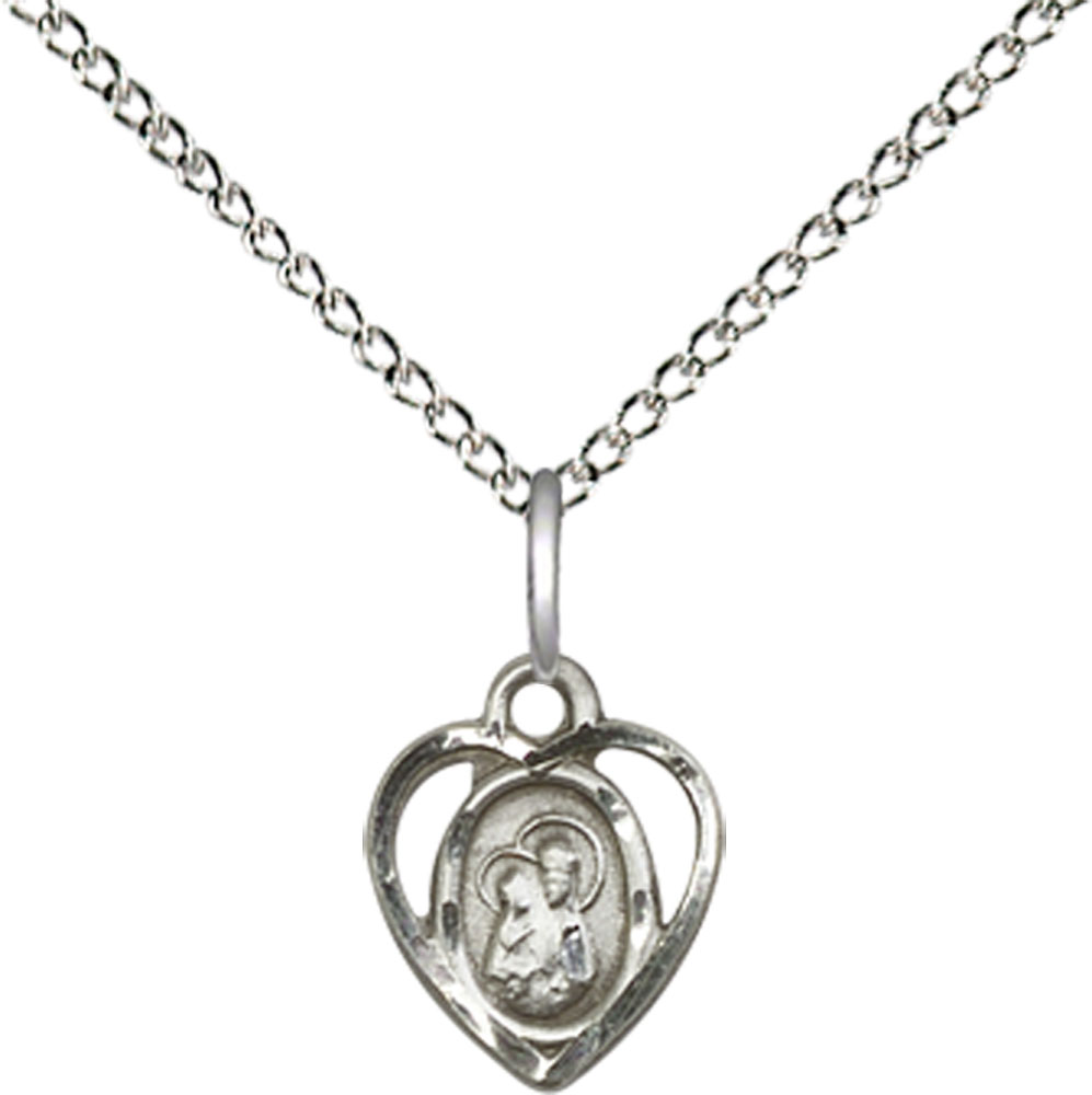 Sterling Silver Our Lady of Perpetual Health Pendant on a 18 inch Sterling Silver Light Curb chain