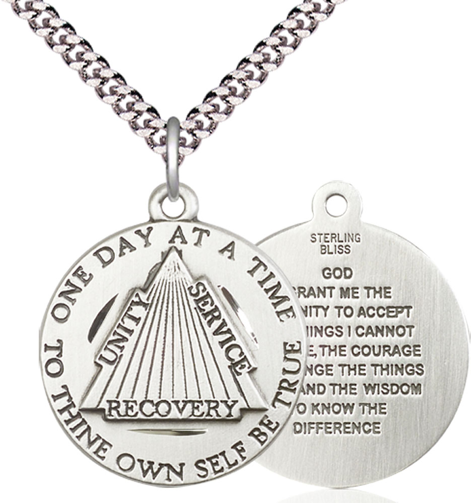 Sterling Silver Recovery Pendant on a 24 inch Light Rhodium Heavy Curb chain