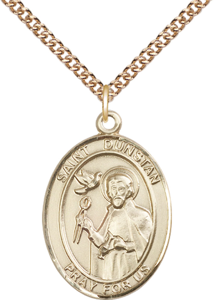 14kt Gold Filled Saint Dunstan Pendant on a 24 inch Gold Filled Heavy Curb chain