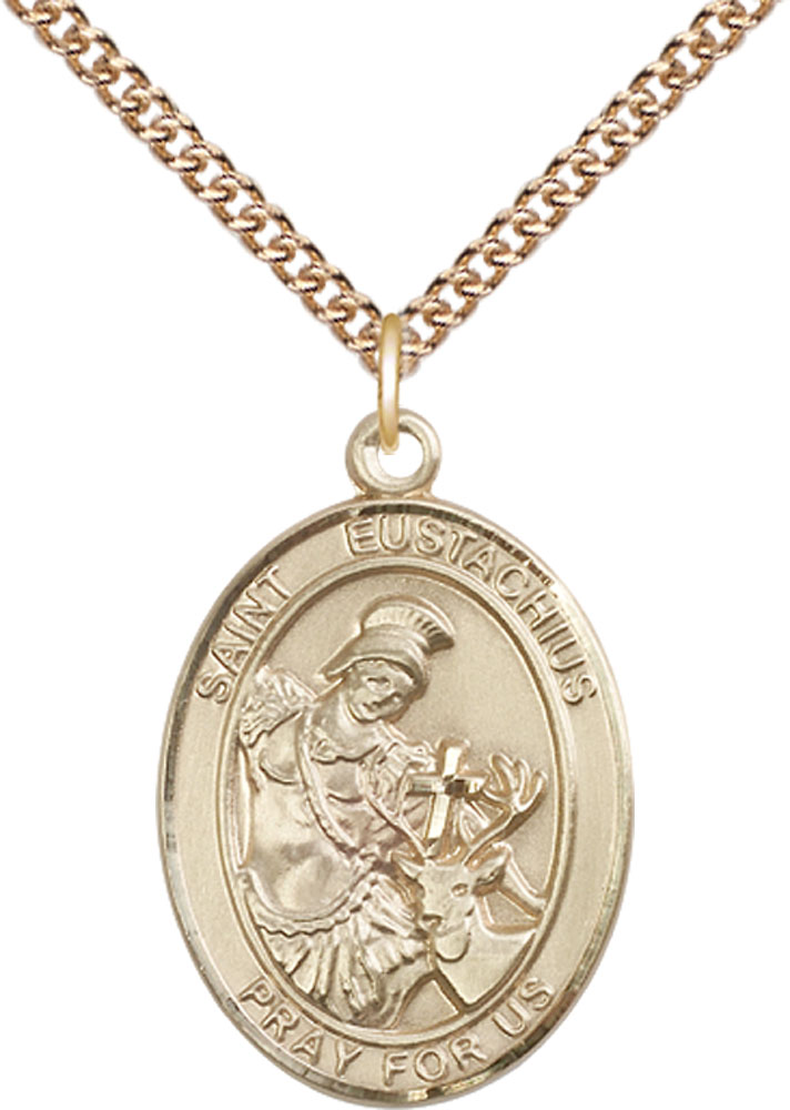 14kt Gold Filled Saint Eustachius Pendant on a 24 inch Gold Filled Heavy Curb chain