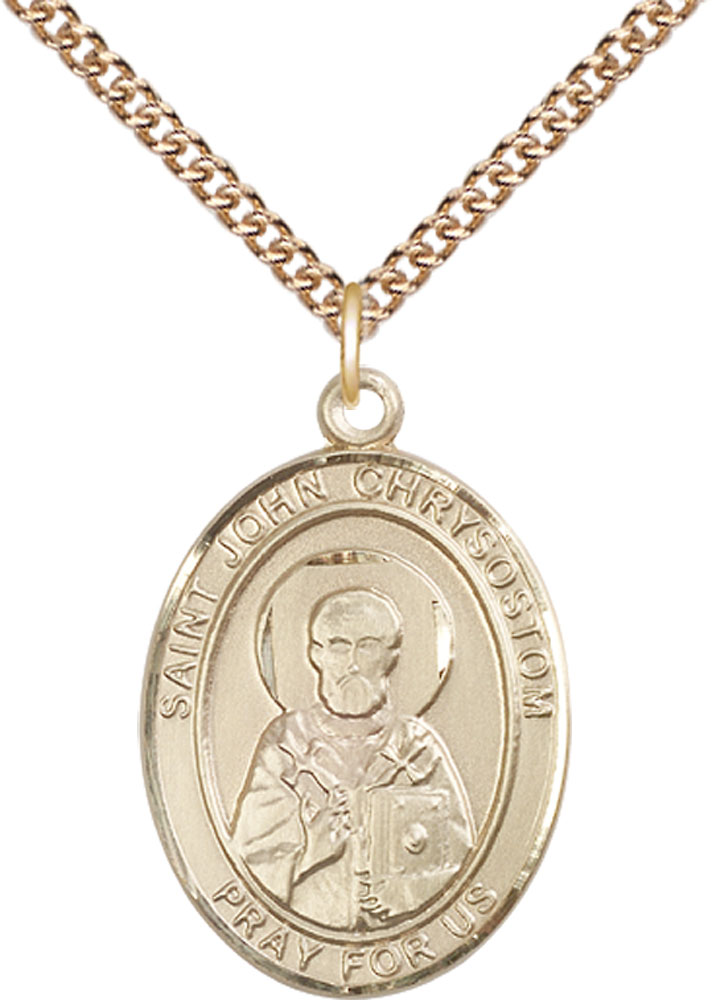 14kt Gold Filled Saint John Chrysostom Pendant on a 24 inch Gold Filled Heavy Curb chain