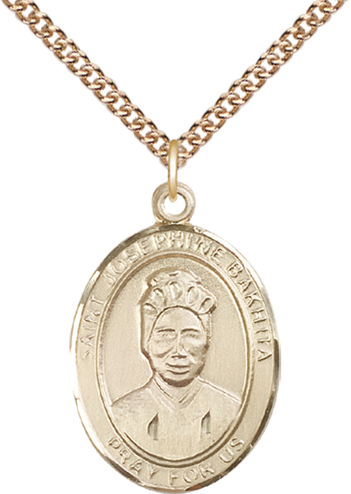 14kt Gold Filled Saint Josephine Bakhita Pendant on a 24 inch Gold Filled Heavy Curb chain