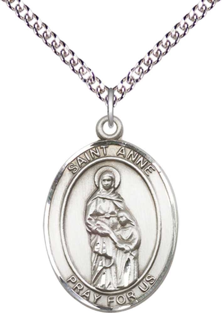 Sterling Silver Saint Anne Pendant on a 24 inch Sterling Silver Heavy Curb chain