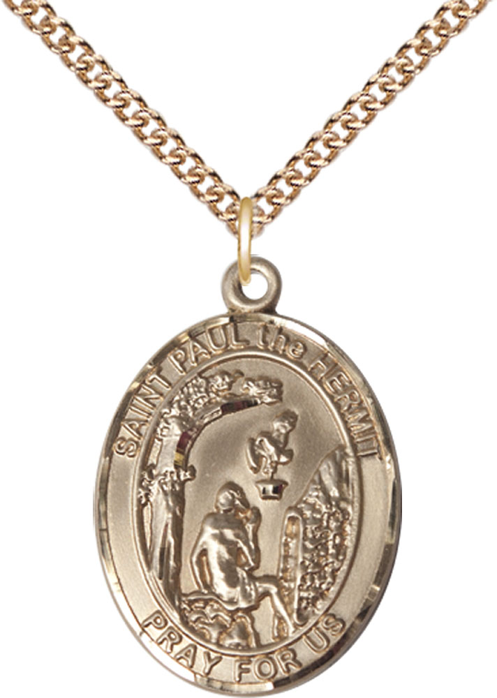 14kt Gold Filled Paul the Hermit Pendant on a 24 inch Gold Filled Heavy Curb chain
