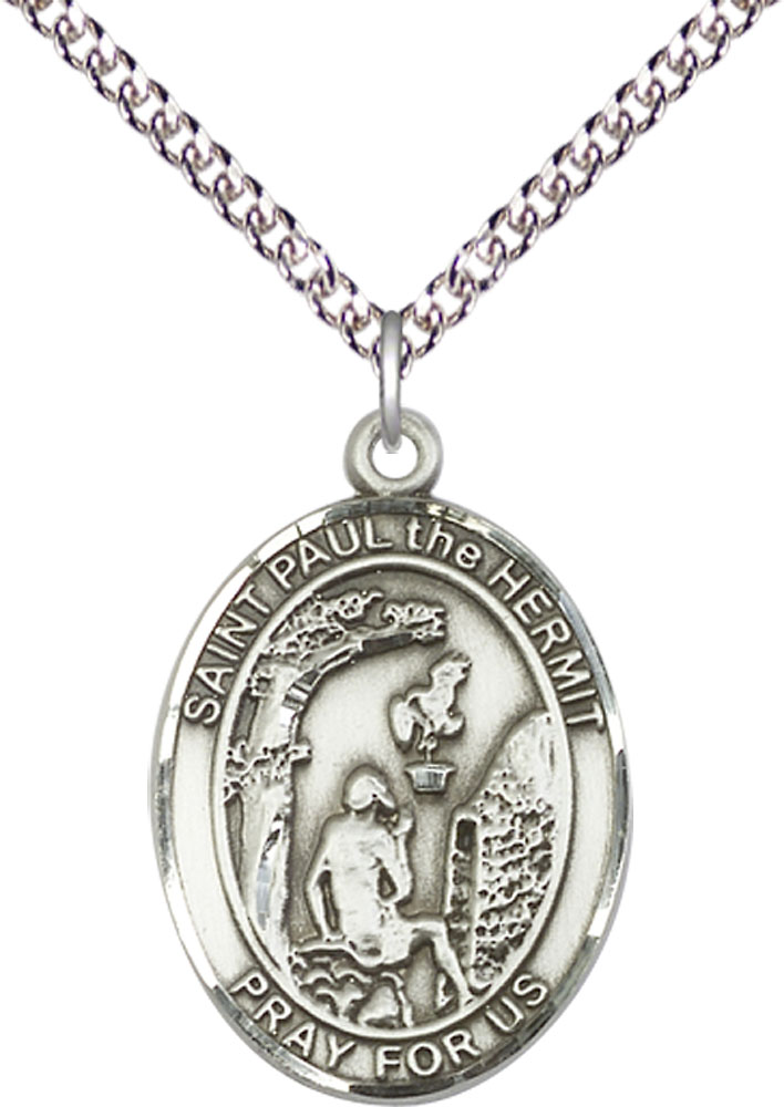Sterling Silver Paul the Hermit Pendant on a 24 inch Sterling Silver Heavy Curb chain