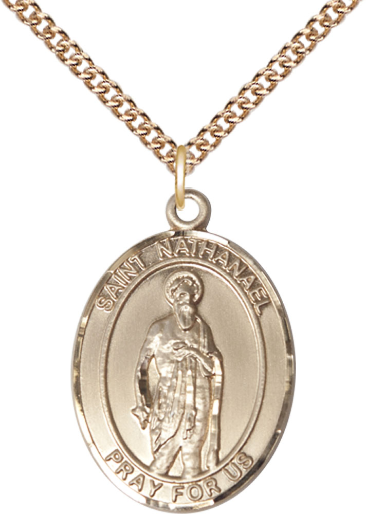 14kt Gold Filled Saint Nathanael Pendant on a 24 inch Gold Filled Heavy Curb chain