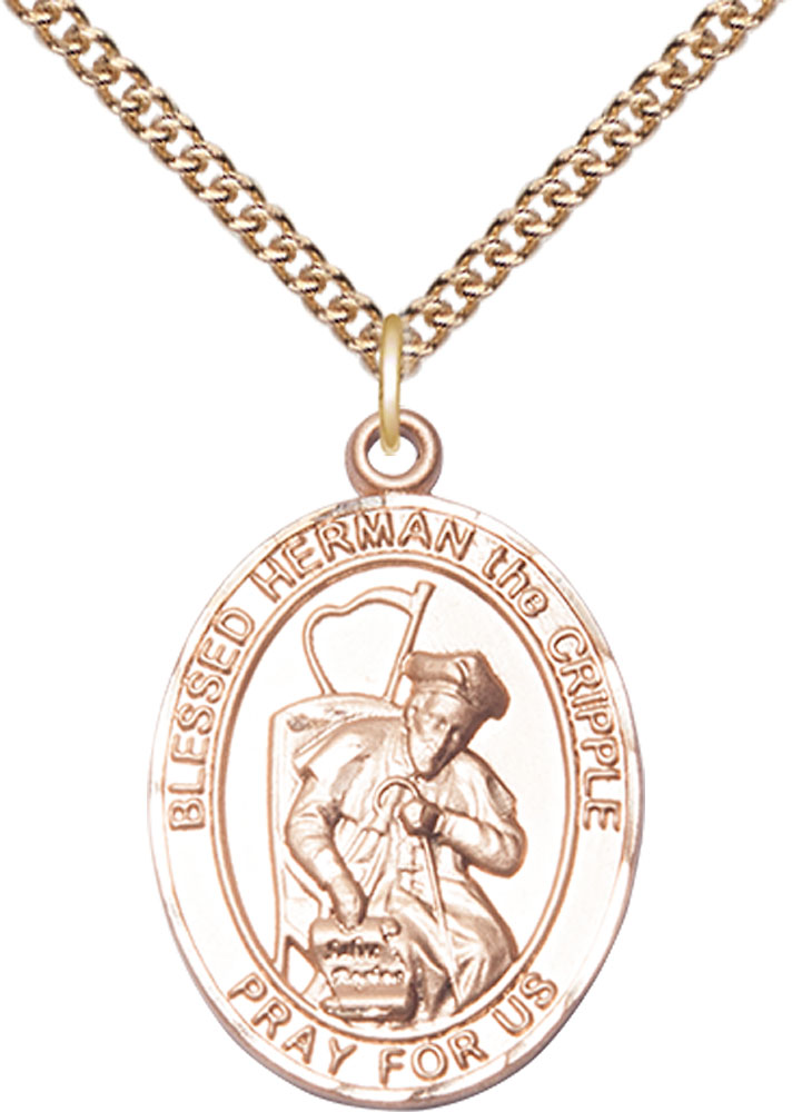 14kt Gold Filled Blessed Herman the Cripple Pendant on a 24 inch Gold Filled Heavy Curb chain