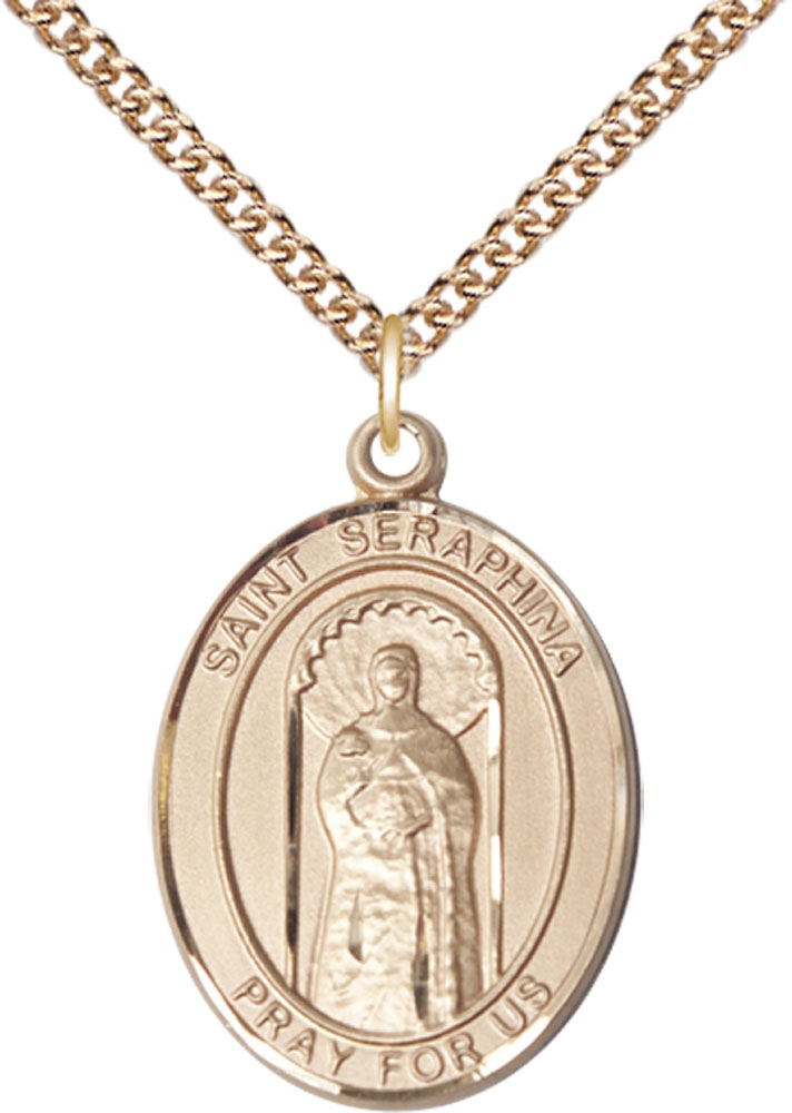 14kt Gold Filled Saint Seraphina Pendant on a 24 inch Gold Filled Heavy Curb chain