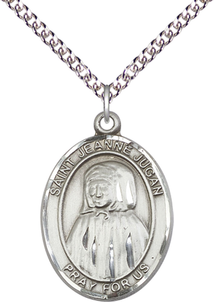 Sterling Silver Saint Jeanne Jugan Pendant on a 24 inch Sterling Silver Heavy Curb chain