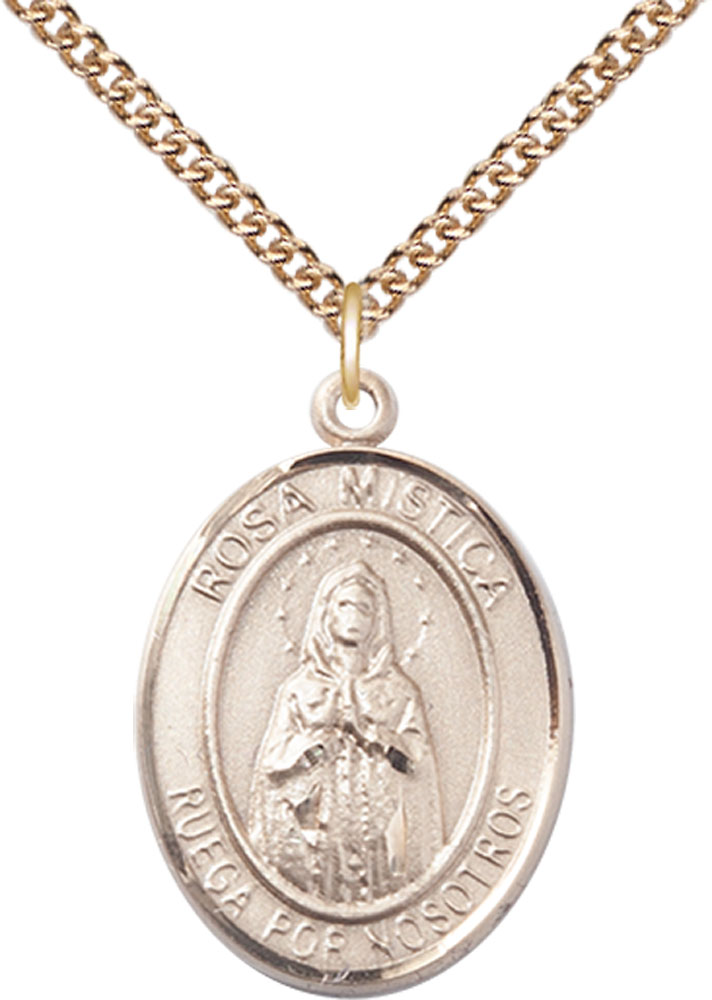 14kt Gold Filled Rosa Mystica Pendant on a 24 inch Gold Filled Heavy Curb chain