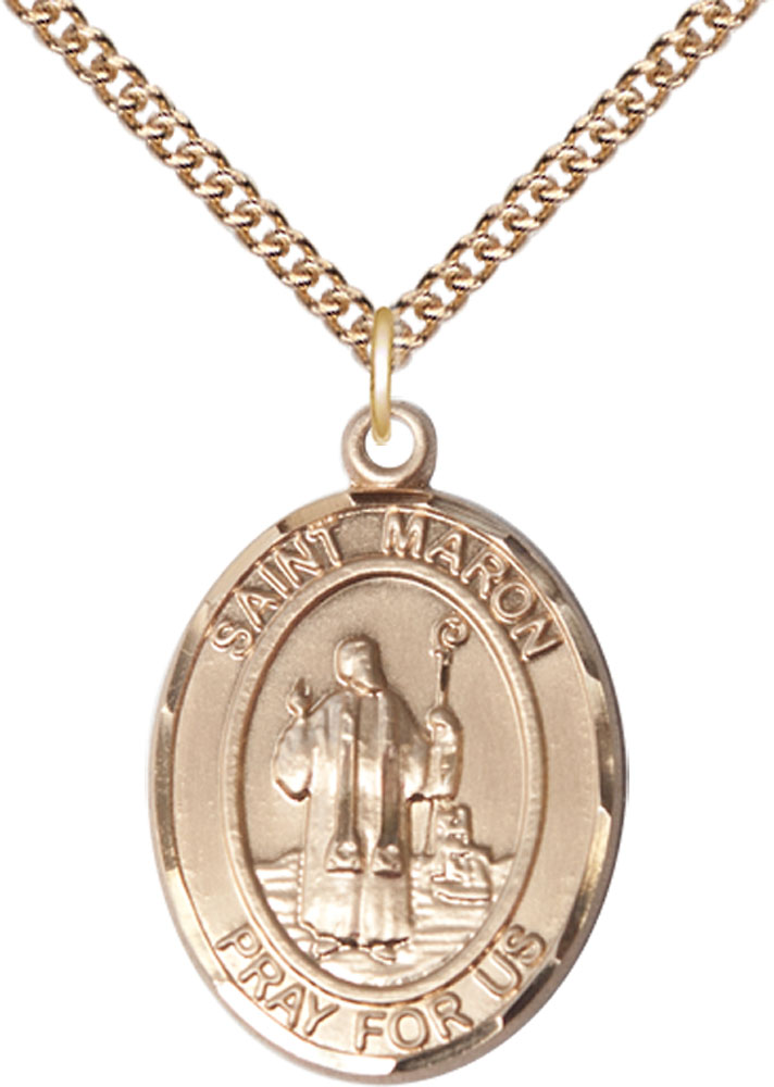 14kt Gold Filled Saint Maron Pendant on a 24 inch Gold Filled Heavy Curb chain