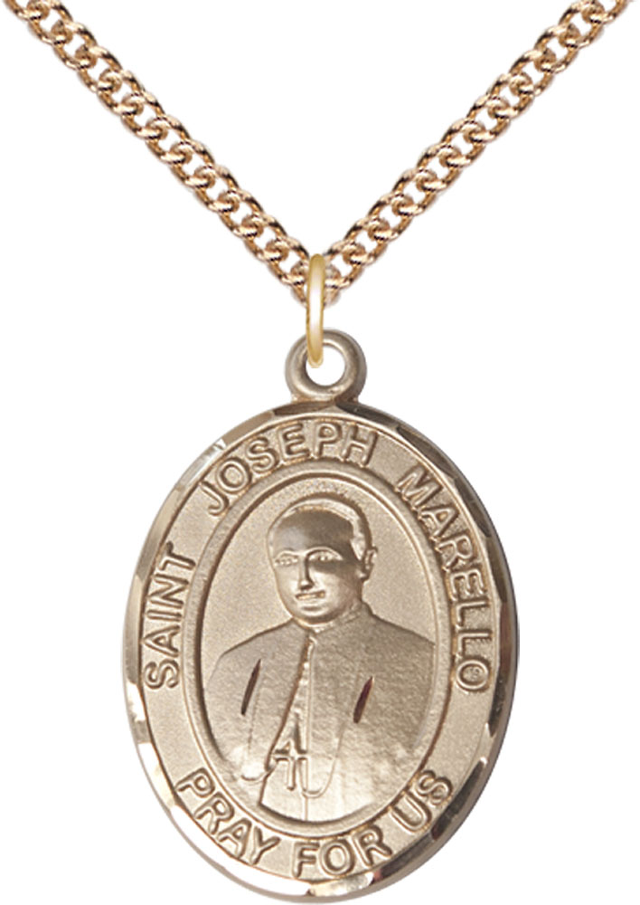 14kt Gold Filled Saint Joseph Marello Pendant on a 24 inch Gold Filled Heavy Curb chain