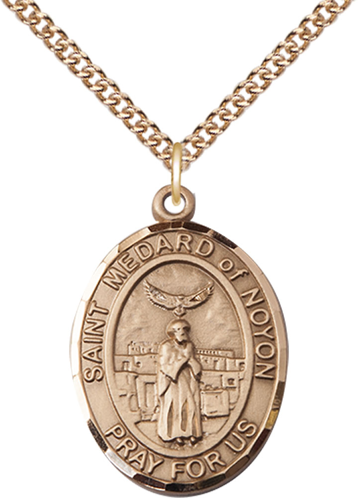 14kt Gold Filled Saint Medard of Noyon Pendant on a 24 inch Gold Filled Heavy Curb chain