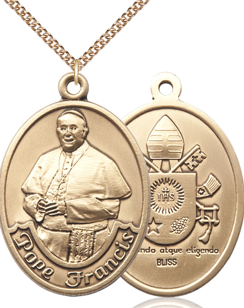 14kt Gold Filled Pope Francis Pendant on a 24 inch Gold Filled Heavy Curb chain