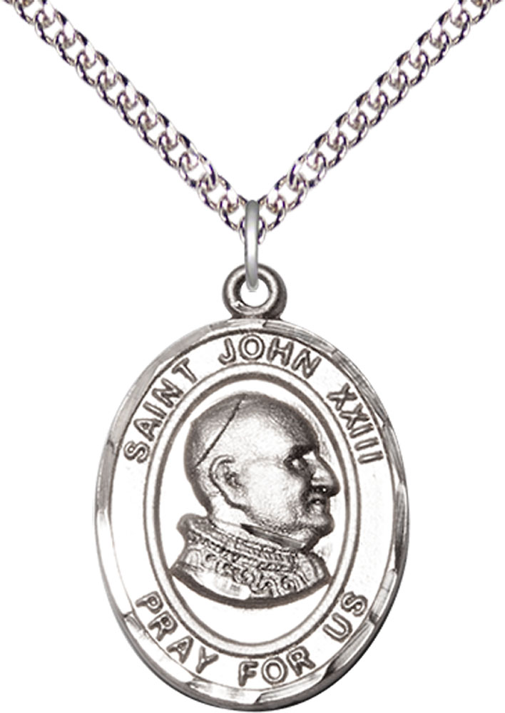 Sterling Silver Saint John XXIII Pendant on a 24 inch Sterling Silver Heavy Curb chain