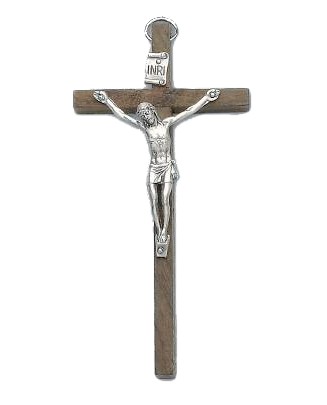 Small Crucifix Wood Silver Corpus 4&quot;