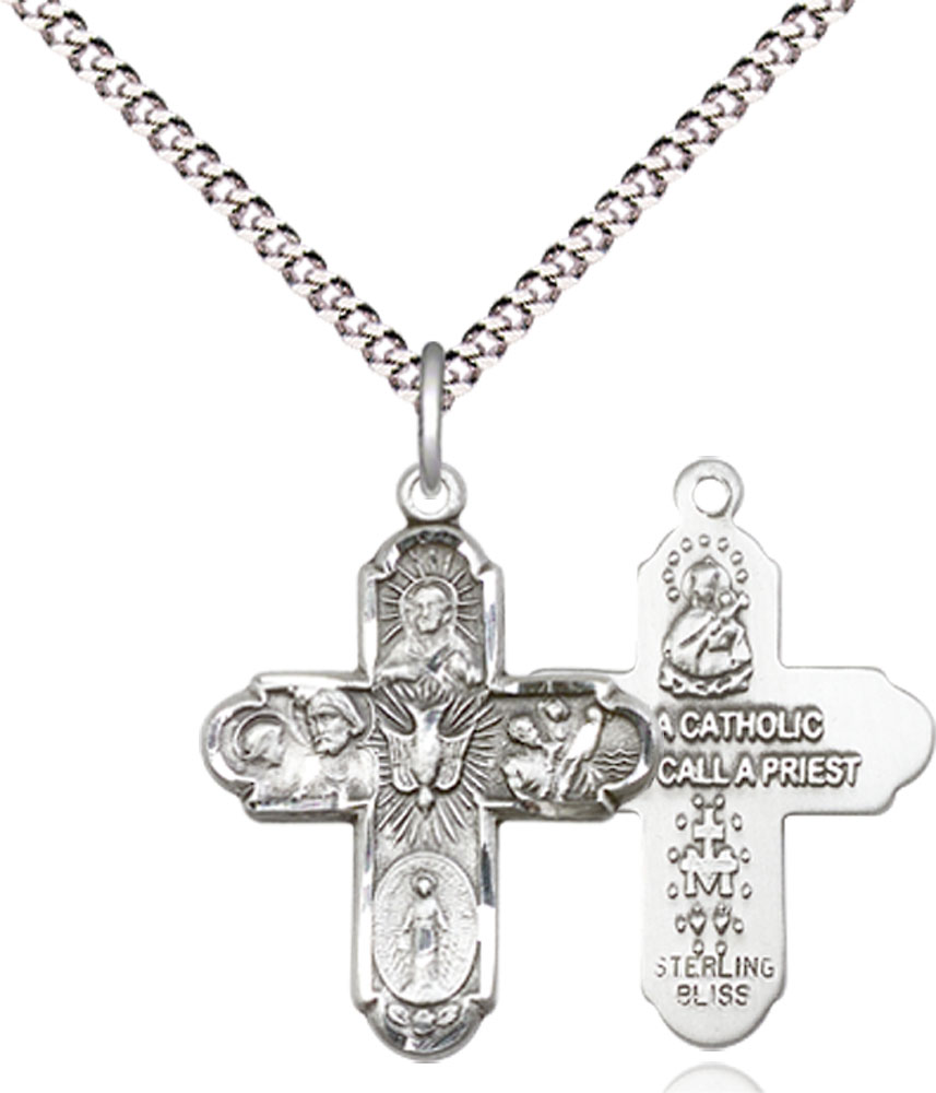 Sterling Silver 5-Way Pendant on a 18 inch Light Rhodium Light Curb chain