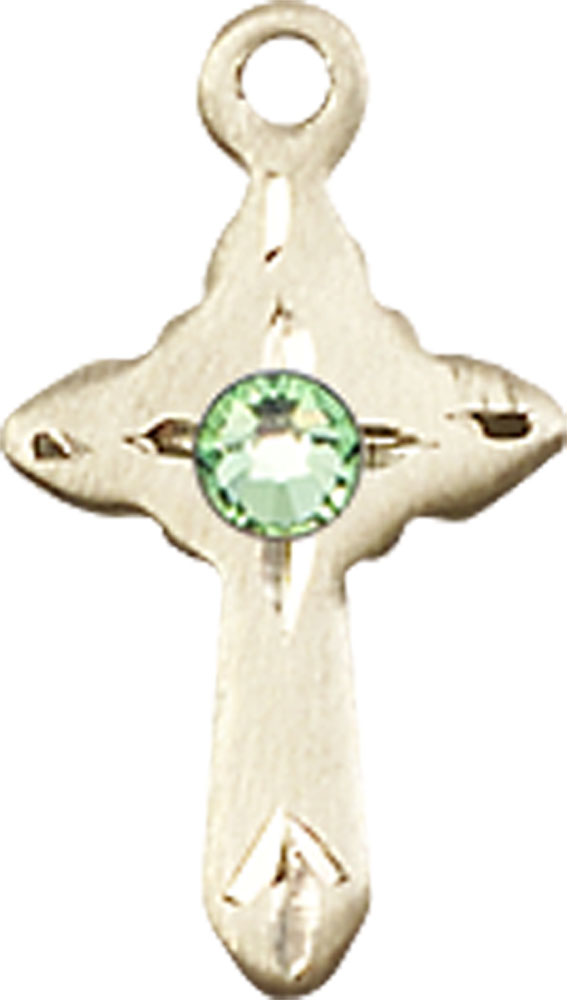 14kt Gold Filled Cross Medal with a 3mm Peridot Swarovski stone