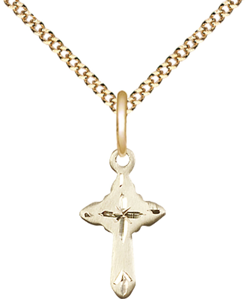 14kt Gold Filled Cross Pendant on a 18 inch Gold Plate Light Curb chain