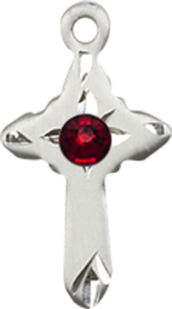 Sterling Silver Cross Medal with a 3mm Garnet Swarovski stone