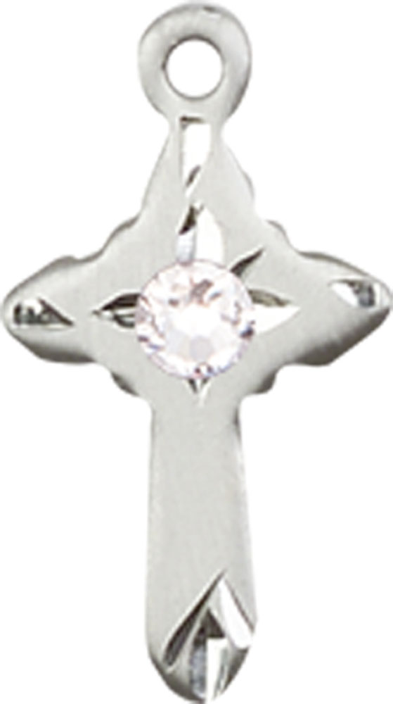 Sterling Silver Cross Medal with a 3mm Crystal Swarovski stone