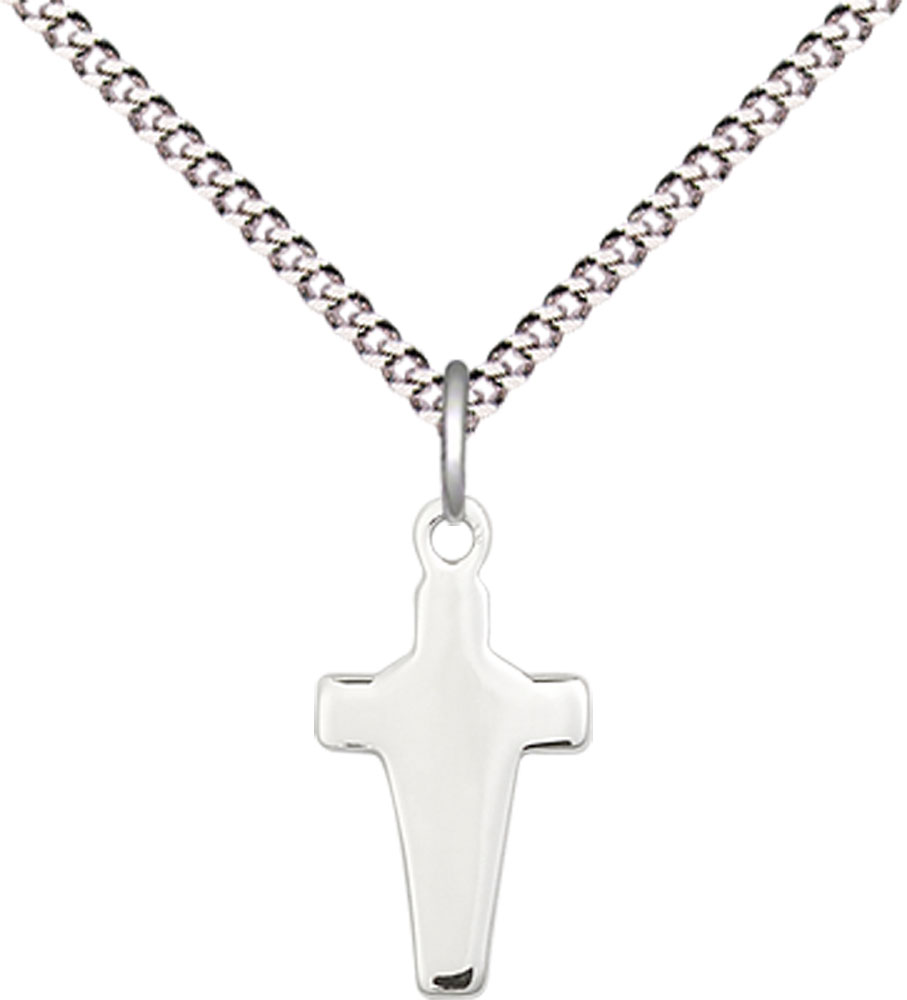 Sterling Silver Cross Pendant on a 18 inch Light Rhodium Light Curb chain