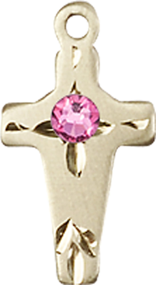 14kt Gold Filled Cross Medal with a 3mm Rose Swarovski stone