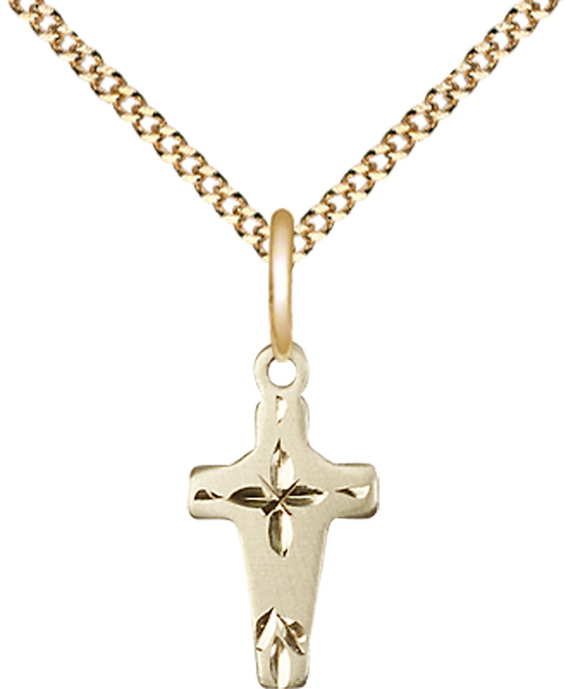 14kt Gold Filled Cross Pendant on a 18 inch Gold Plate Light Curb chain