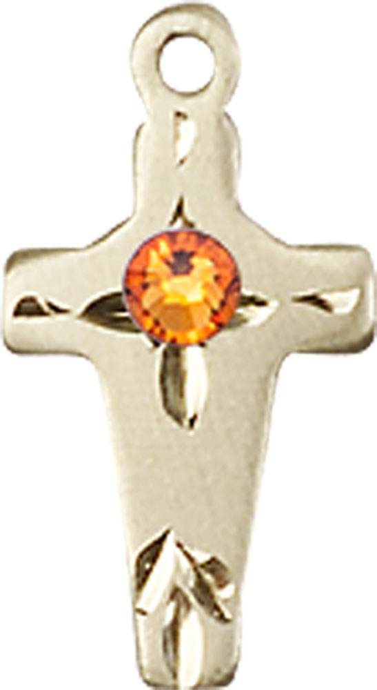 14kt Gold Cross Medal with a 3mm Topaz Swarovski stone