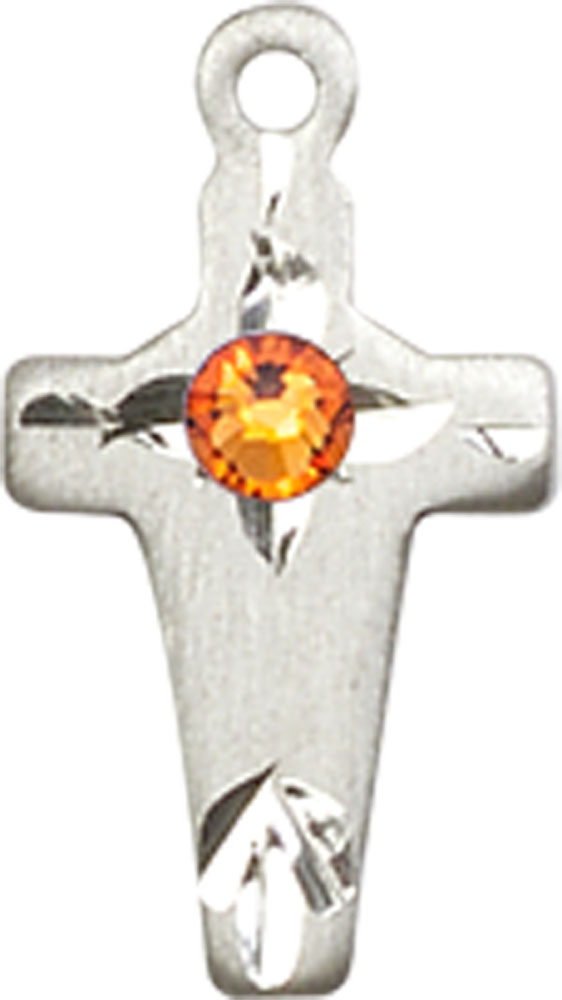 Sterling Silver Cross Medal with a 3mm Topaz Swarovski stone