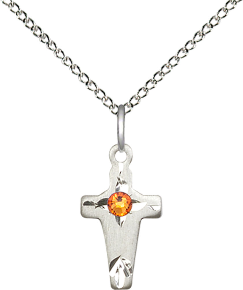 Sterling Silver Cross Pendant with a 3mm Topaz Swarovski stone on a 18 inch Sterling Silver Light Curb chain