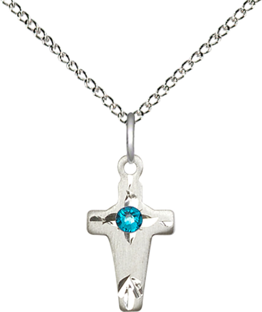 Sterling Silver Cross Pendant with a 3mm Zircon Swarovski stone on a 18 inch Sterling Silver Light Curb chain