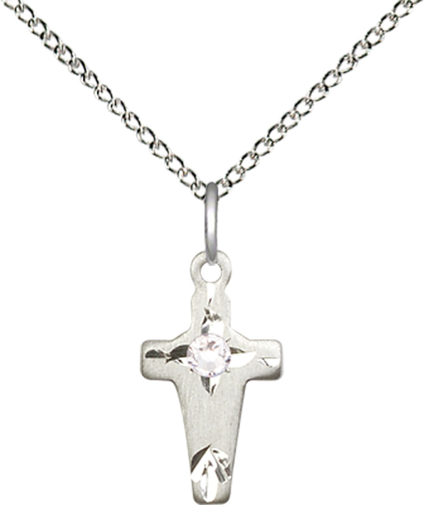 Sterling Silver Cross Pendant with a 3mm Crystal Swarovski stone on a 18 inch Sterling Silver Light Curb chain
