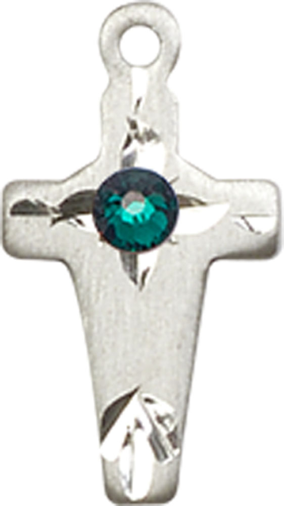 Sterling Silver Cross Medal with a 3mm Emerald Swarovski stone