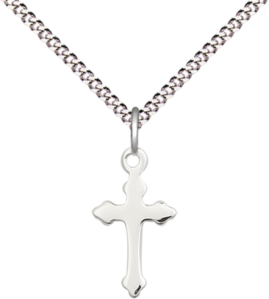 Sterling Silver Cross Pendant on a 18 inch Light Rhodium Light Curb chain