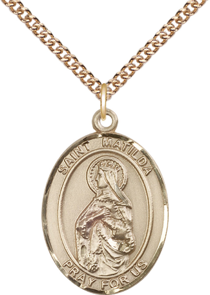 14kt Gold Filled Saint Matilda Pendant on a 24 inch Gold Filled Heavy Curb chain