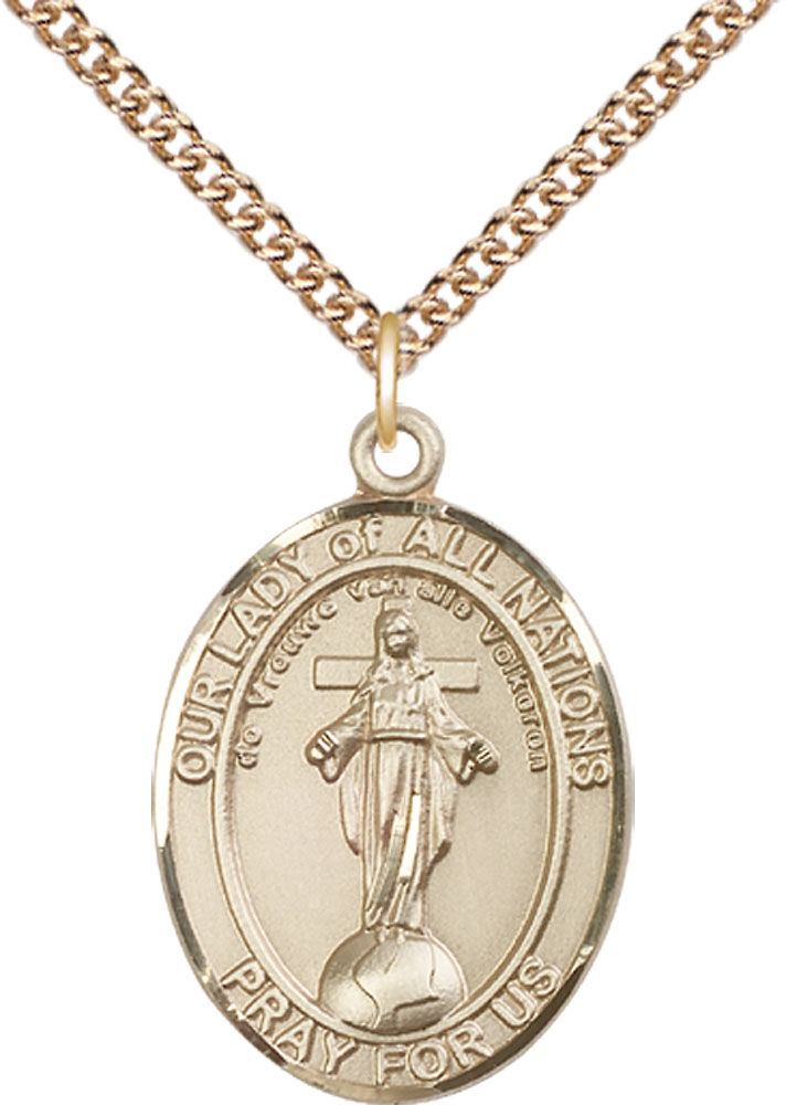 14kt Gold Filled Our Lady of All Nations Pendant on a 24 inch Gold Filled Heavy Curb chain