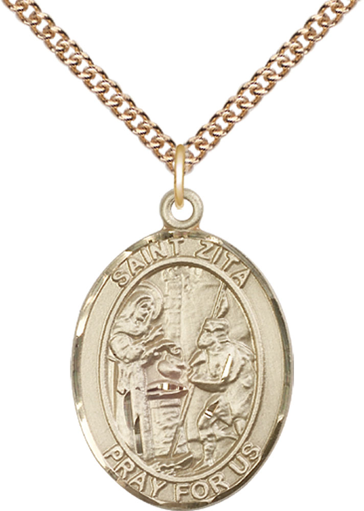 14kt Gold Filled Saint Zita Pendant on a 24 inch Gold Filled Heavy Curb chain