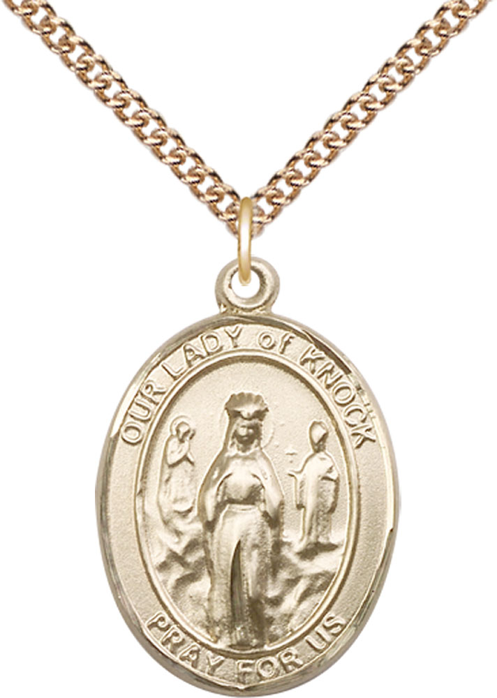 14kt Gold Filled Our Lady of Knock Pendant on a 24 inch Gold Filled Heavy Curb chain