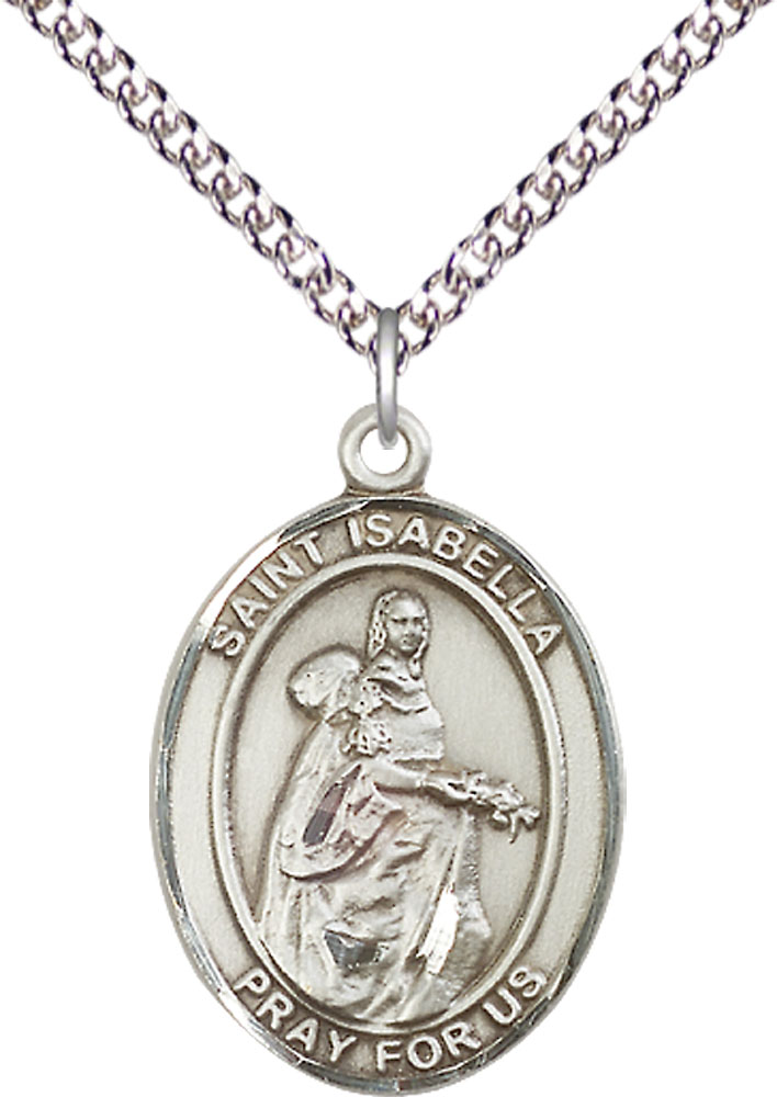 Sterling Silver Saint Isabella of Portugal Pendant on a 24 inch Sterling Silver Heavy Curb chain