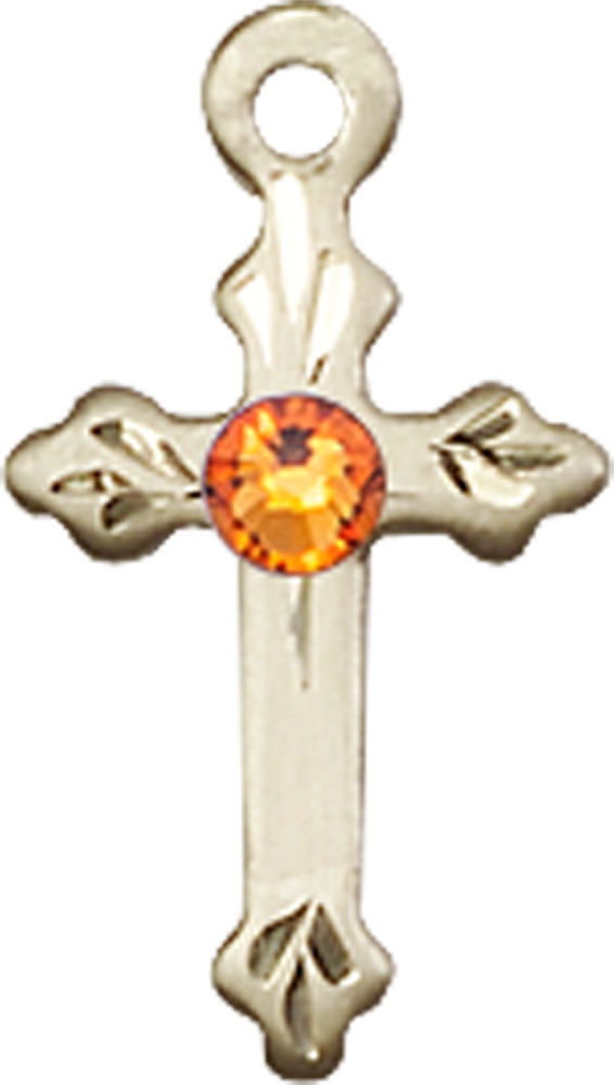 14kt Gold Filled Cross Medal with a 3mm Topaz Swarovski stone