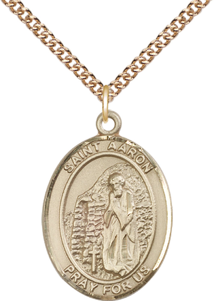 14kt Gold Filled Saint Aaron Pendant on a 24 inch Gold Filled Heavy Curb chain
