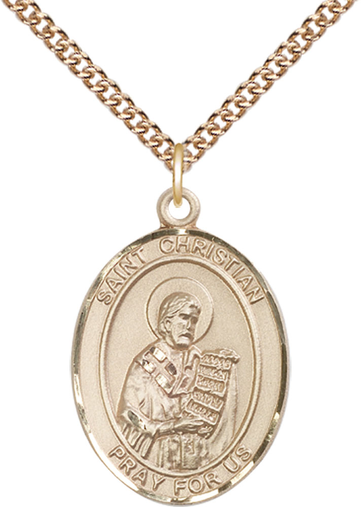 14kt Gold Filled Saint Christian Demosthenes Pendant on a 24 inch Gold Filled Heavy Curb chain