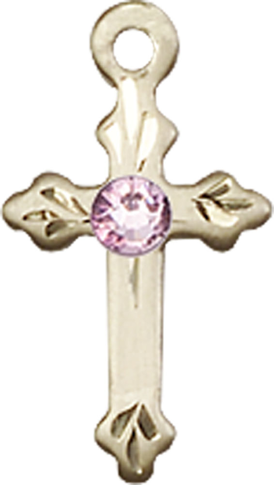 14kt Gold Filled Cross Medal with a 3mm Light Amethyst Swarovski stone