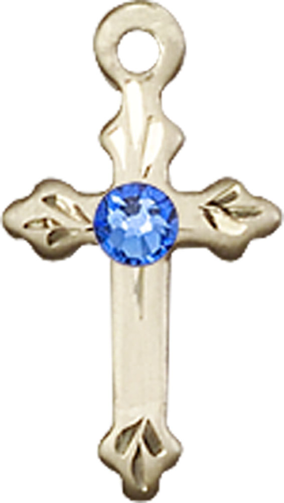 14kt Gold Filled Cross Medal with a 3mm Sapphire Swarovski stone