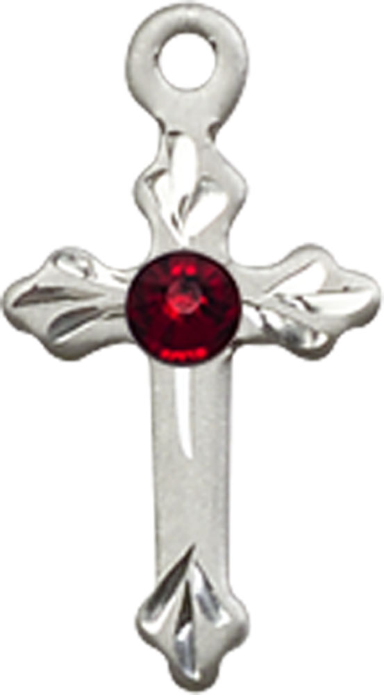 Sterling Silver Cross Medal with a 3mm Garnet Swarovski stone